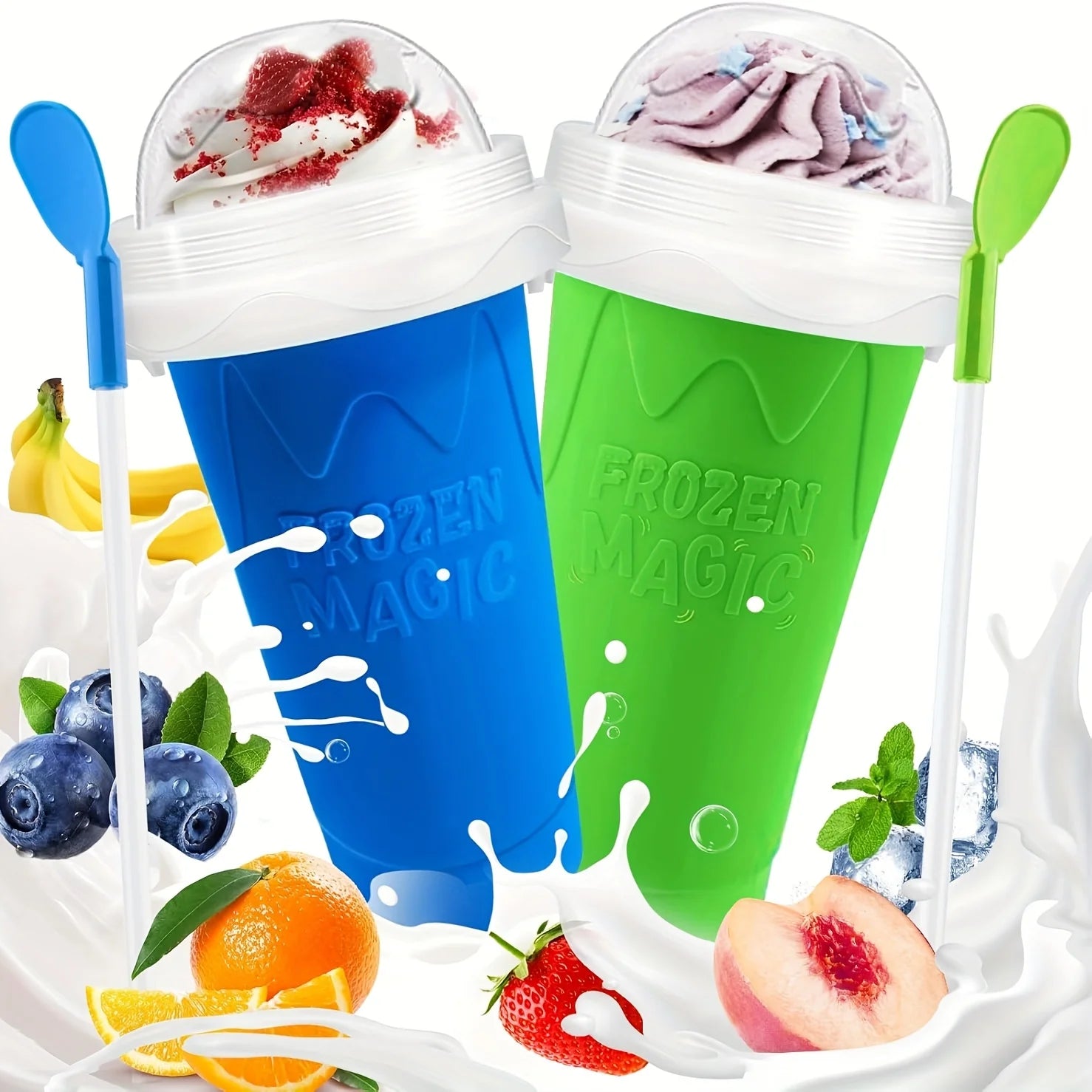 Creative Slushy Maker Cup with Straw DIY Magic Slushy Maker Squeeze Cup Fasting Cooling Make Cup for Milk Shake Slushies