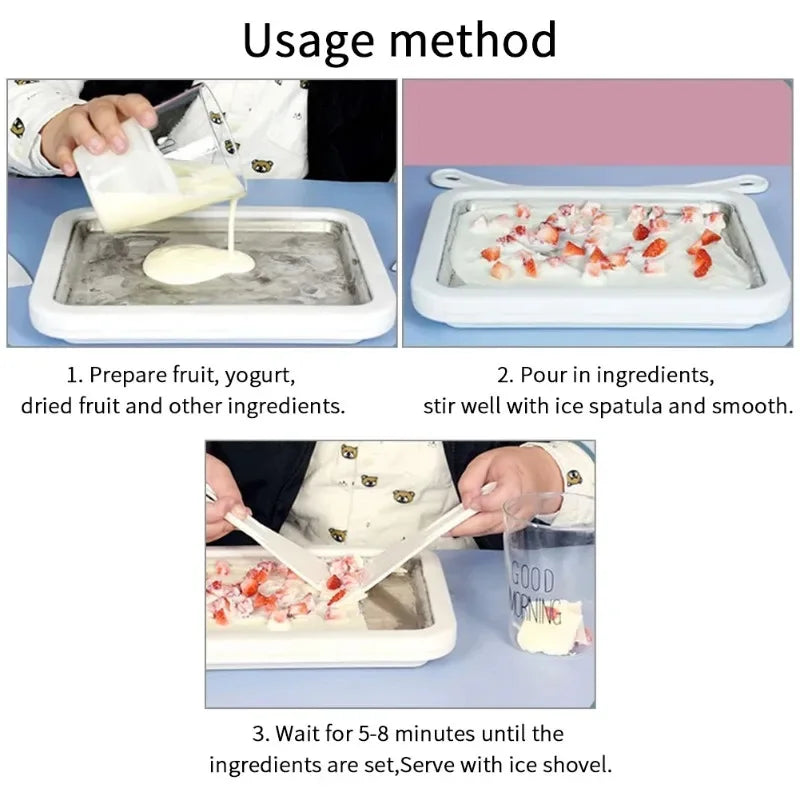 Diy Fried Yogurt Machine Portable Miniice Cream Machine Mini Refrigerated Stainless Steel Plate with 2 Lce Shovels 2025 NEW