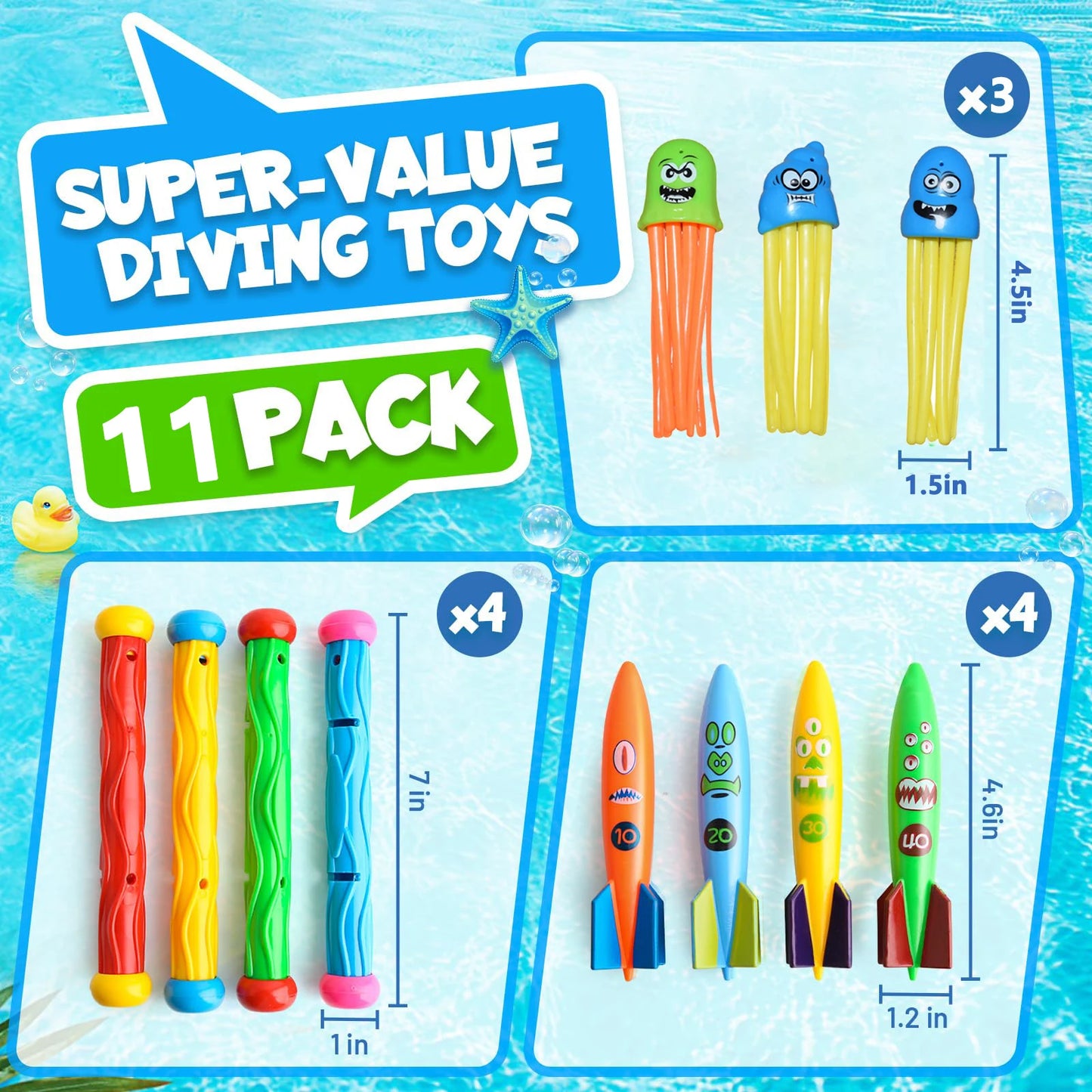 Diving Pool Toys for Kids Summer Swim Fun Pool Games Water Sinking Toys Breath Closure Training Throwing Water Underwater Toy