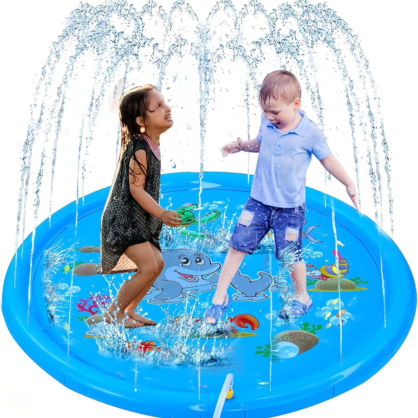 PVC Inflatable Splash Pad Sprinkler for Kids Baby Learning Summer Outdoor Water Play Mat Toys for Family Backyard and Lawn Fun
