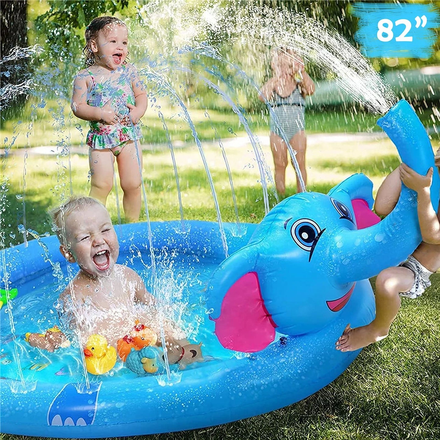 Splash Pad Sprinkler Play Mat for Kids, 82.7'' Inflatable Sprinkle Mat Outdoor Water Toys Pool Summer Toys for Toddlers Backyard Water Mat